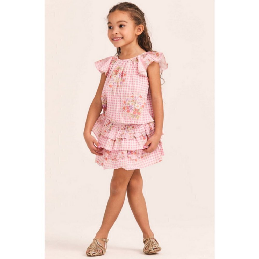 💕LOVESHACKFANCY💕 Billie Skirt Berry Picnic Plaid Floral Print Girls 5-6 Y NWT - Picture 3 of 15